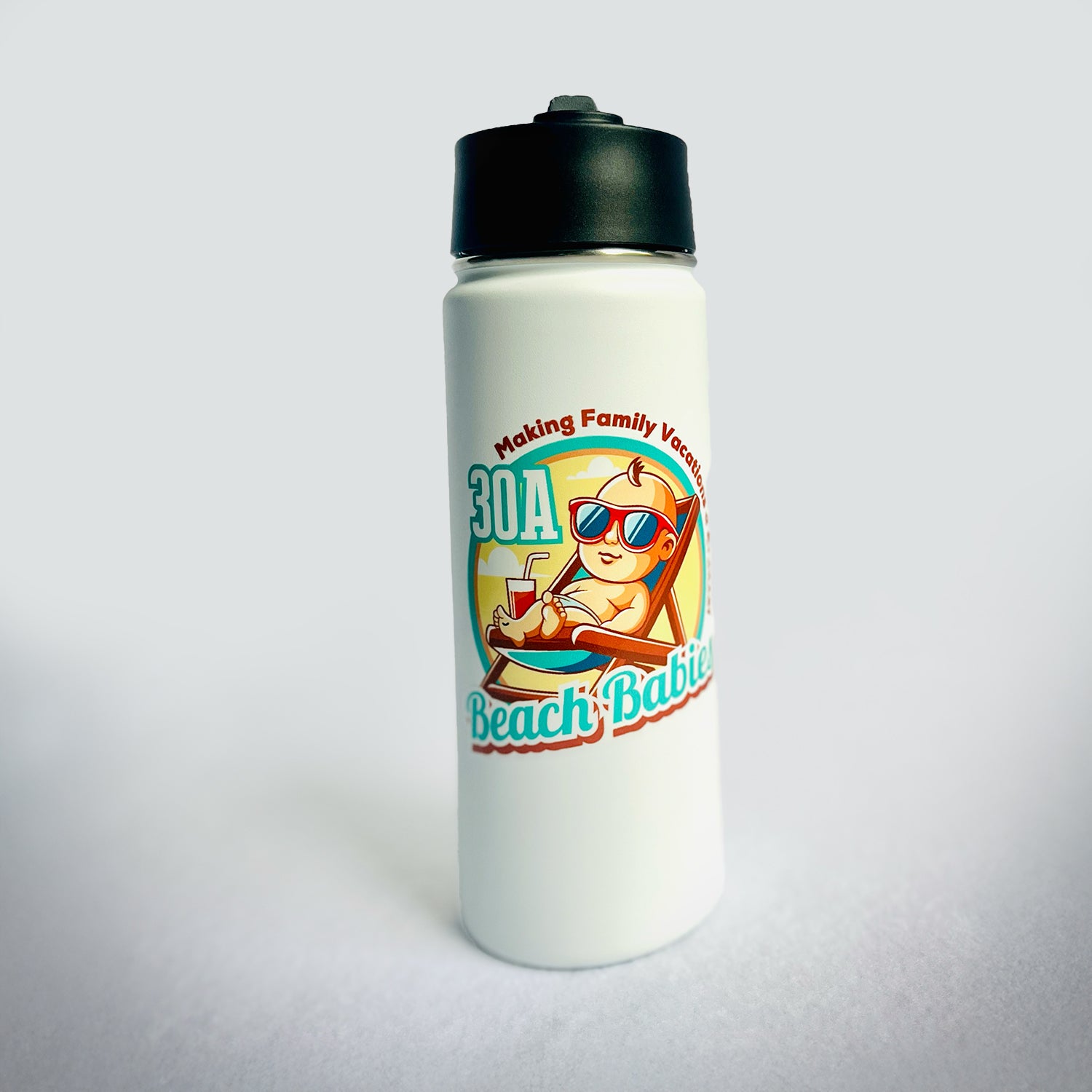30A Tots & Travelbranded white water bottle