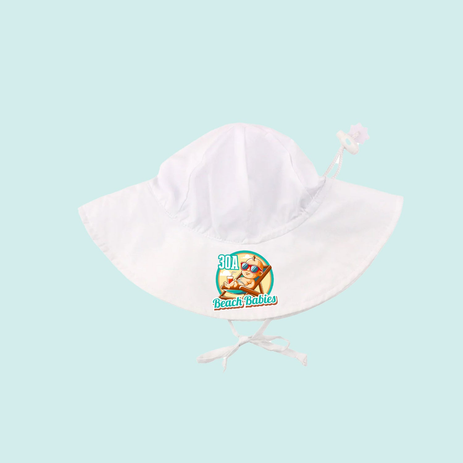 Sun hat available for purchase from 30A Tots & Travel- keeping your baby cool and shaded while on the 30A Beaches