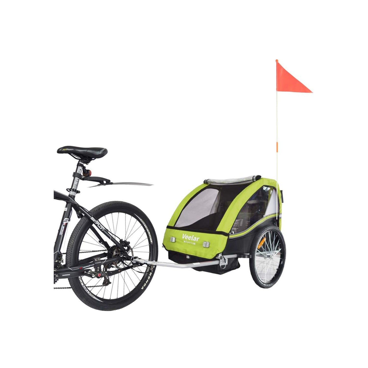 Family bike trailer for rent in 30A, attached to a beach cruiser and ready for coastal rides with kids.